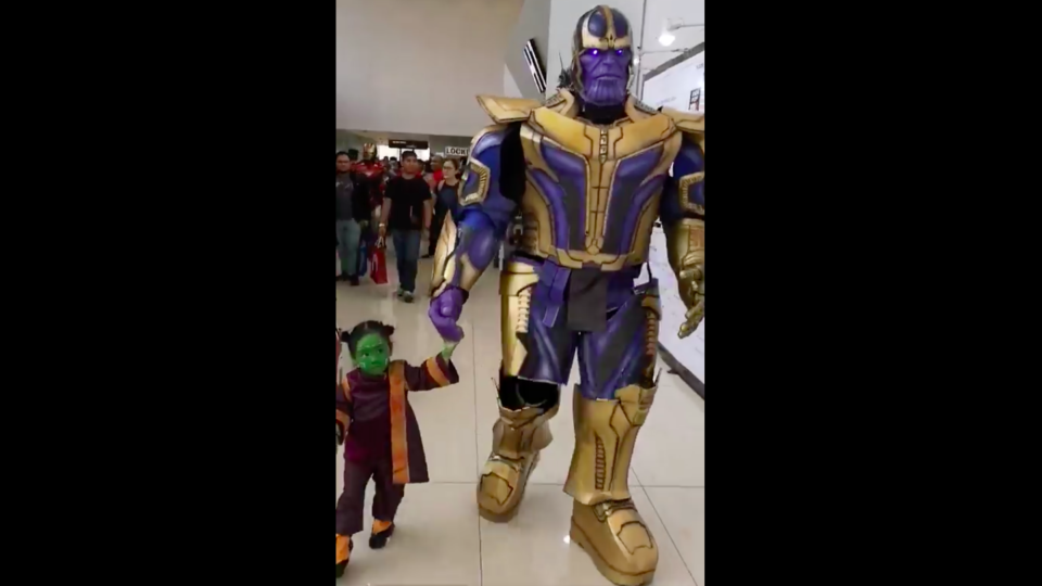 Kino Kaoru walking alongside his daughter Shay Denorte in full costume. PHOTO: Marvel Philippines. 

