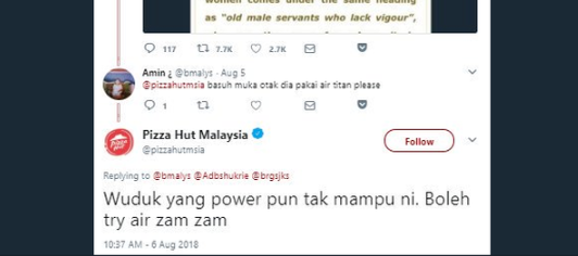 Image taken of the now-deleted Pizza Hut Malaysia tweet
