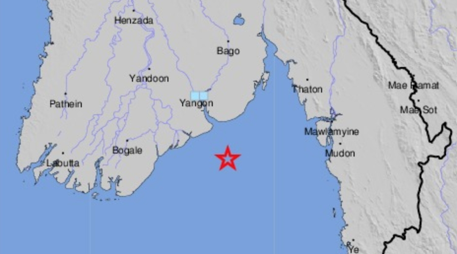 The location of the earthquake that shook Yangon on Aug. 16, 2018. Image via USGS.