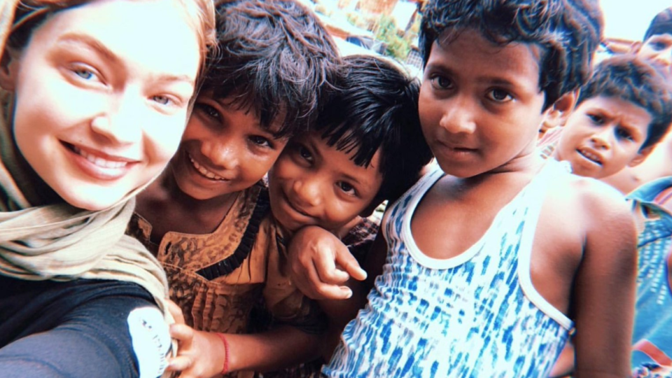 Model Gigi Hadid in the Jamtoli Refugee Camp, Cox’s Bazar, Bangladesh, on Aug. 17, 2018. Photo: Instagram