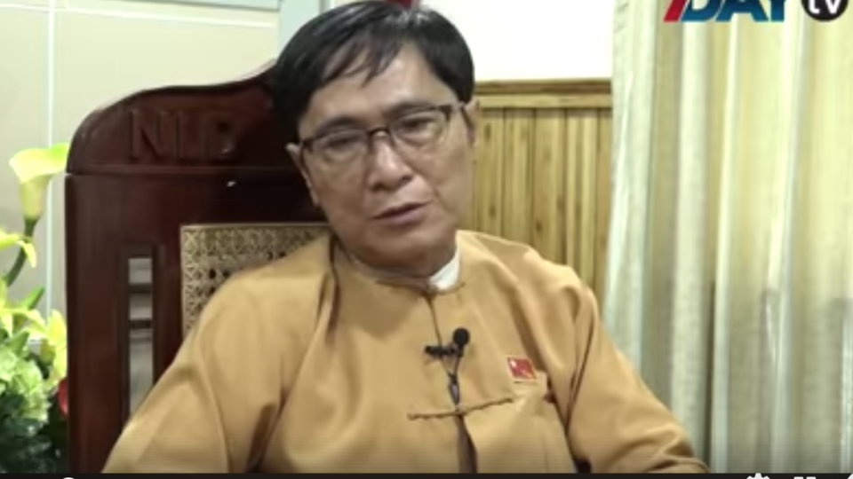 NLD spokesman Myo Nyunt speaks to 7Day on April 28, 2018. Screenshot via Facebook / 7Day