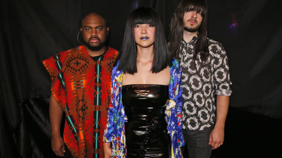 Khruangbin, an American musical trio from Houston, Texas. L to R: Donald Ray “DJ” Johnson Jr. on drums, Laura Lee on bass, Mark Speer on guitar. In Bangkok, Thailand, May 20, 2018. Photo: Charles Dharapak