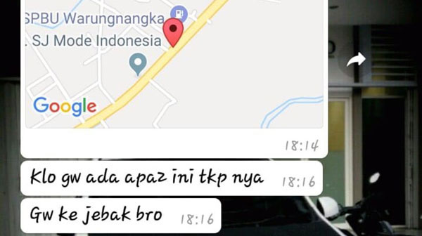 The last message received from a ride sharing driver who was believed to have been murdered in Indonesia. Photo: WhatsApp