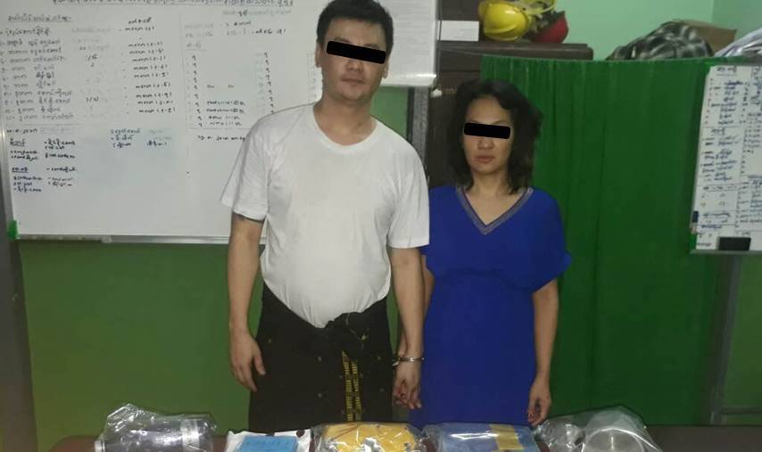 Shwe Htike (R) and Ko Saing after their arrest on Aug. 9, 2018. Photo: Myanmar Police Force