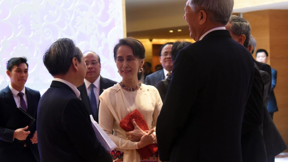 State Counsellor Aung San Suu Kyi prepares for a lecture in Singapore on Aug. 21, 2018. Photo: State Counsellor’s Office