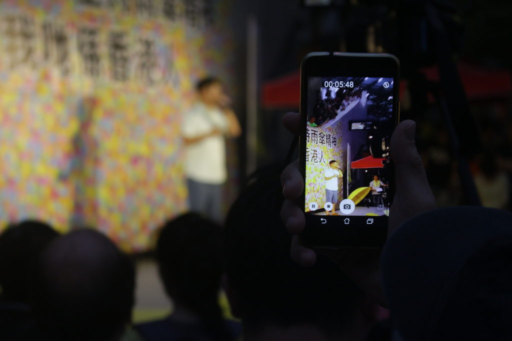 Joshua Wong addressing the crowd at the fourth anniversary of the Umbrella Movement. Photo by Vicky Wong.