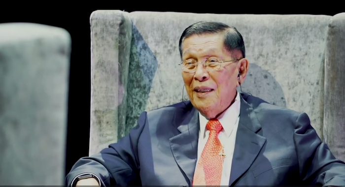 Juan Ponce Enrile during his chat with Ferdinand “Bongbog” Marcos Jr. Photo: Screenshot from video posted on Marcos’ Facebook account. 