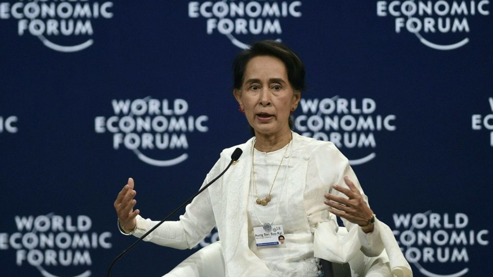 Myanmar State Counsellor Aung San Suu Kyi speaks at the on ASEAN World Economic Forum in Hanoi on Sept. 13, 2018. Photo: Ye Aung Thu / AFP