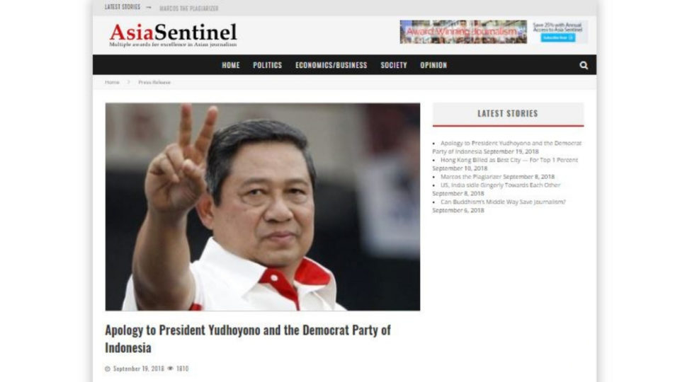 Screenshot: Asia Sentinel