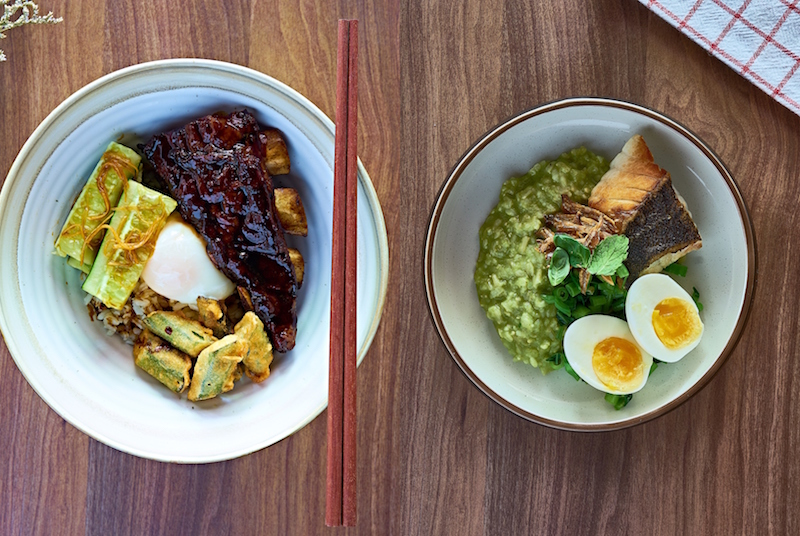 Pork rib rice and thunder tea porridge. Photo: Restaurant Ibid