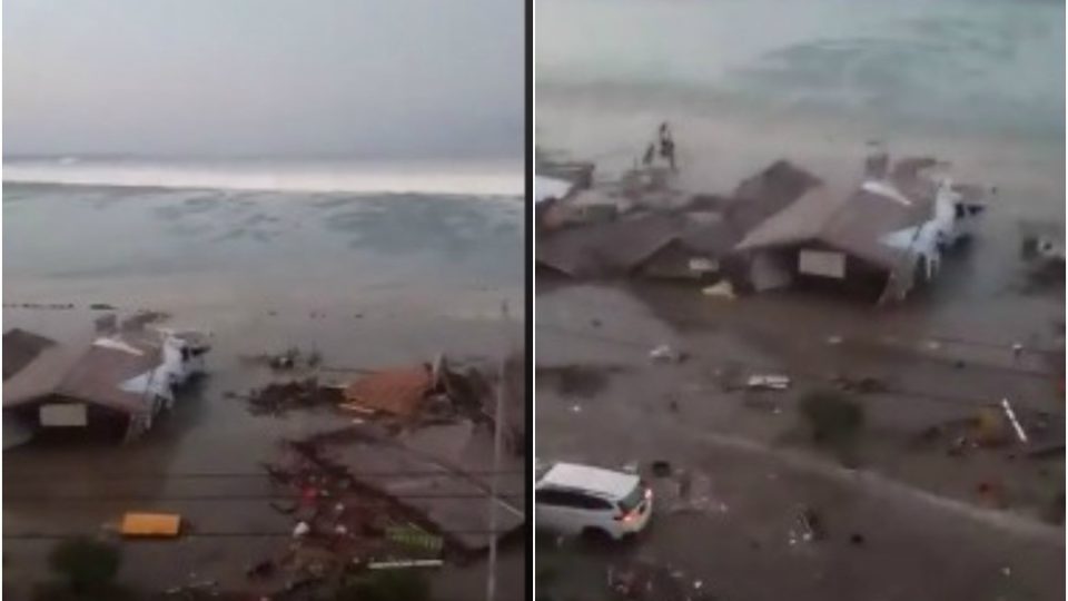 Viral footage shows massive flooding in Palu. Stills: Facebook