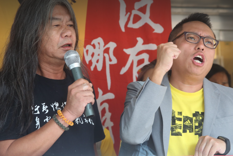 “Long Hair” Leung Kwok-hung and Tam Tak-chi, of People Power, speak after the High Court decision. Picture: Leung Kwok-hung’s Facebook