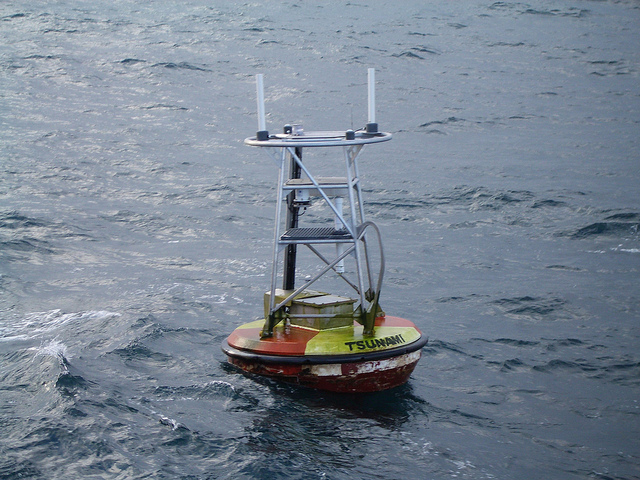 A tsunami warning buoy. Photo: LCDR Mark Wetzler, NOAA Ship FAIRWEATHER. NOAA Photo Library/Flickr.