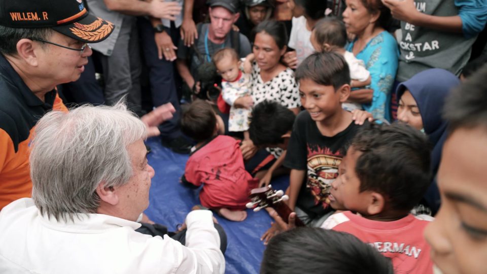 UN Secretary General Antonio Guterres visits Palu, Indonesia on 12 Oct 2018. PHOTO: Facebook / United Nations
