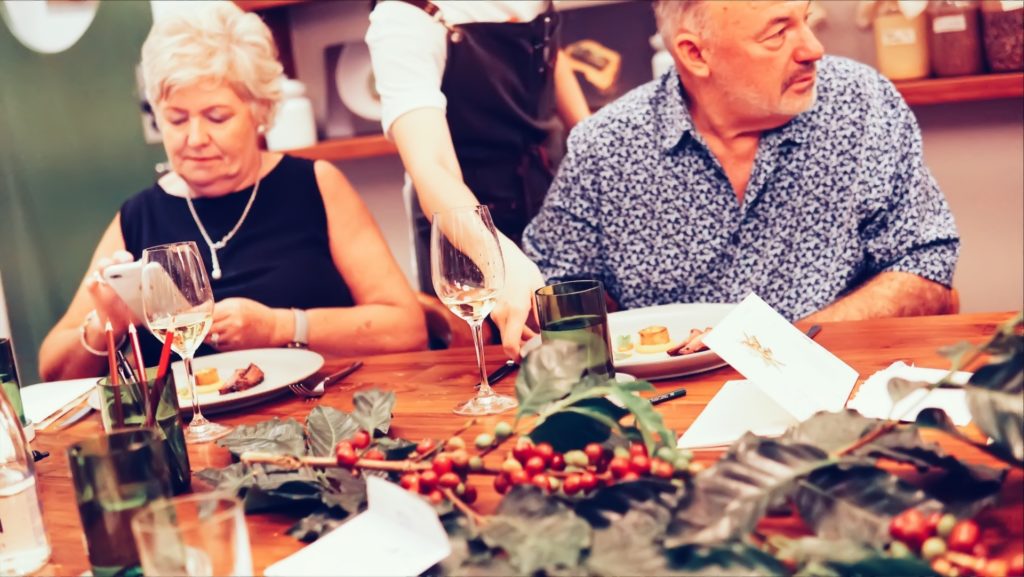 The table was set with all parts of the coffee plant as decoration. Photo: Coconuts Bali