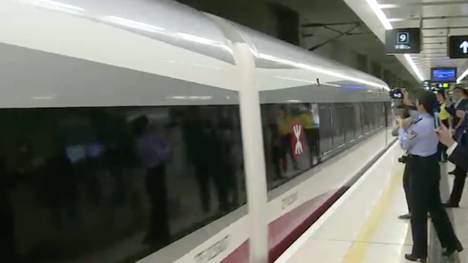 A picture of the Express Rail leaving from West Kowloon station on its maiden voyage last month. Via: HK Govt