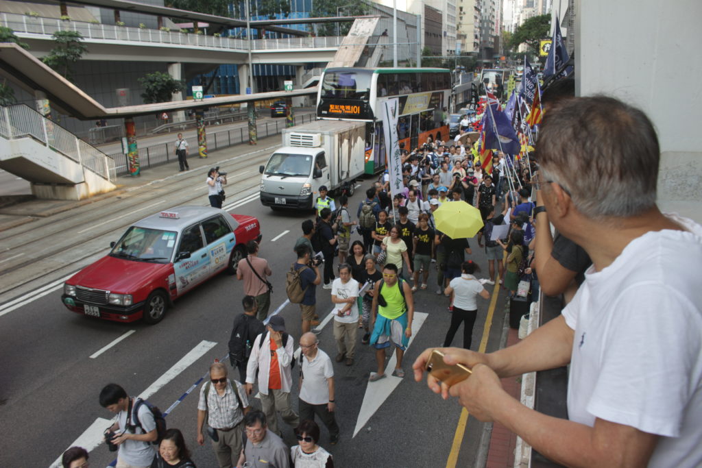 Protesters taking part in the 2018 national rally head into Admiralty for the protest's end point. Photo by Vicky Wong.