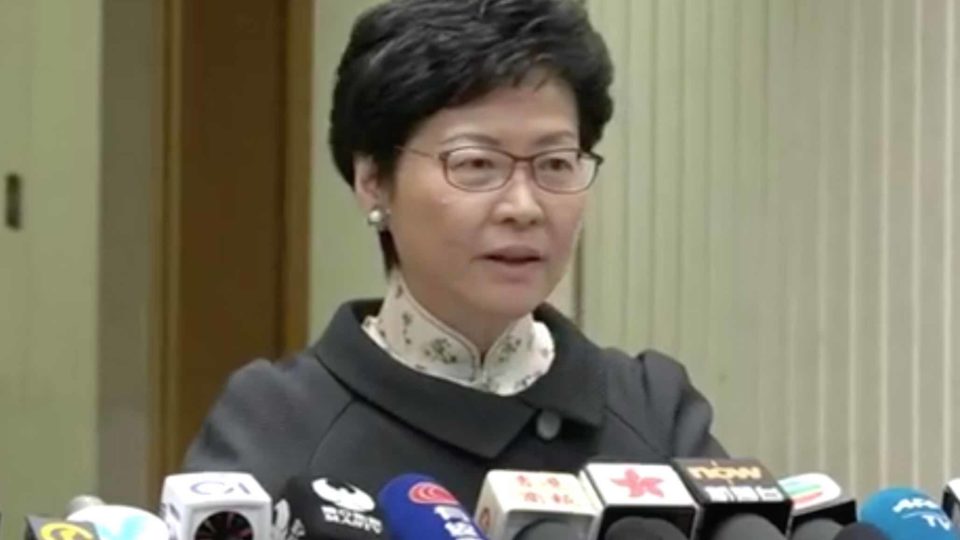 Carrie Lam speaking to reporters today. Via RTHK, Facebook.