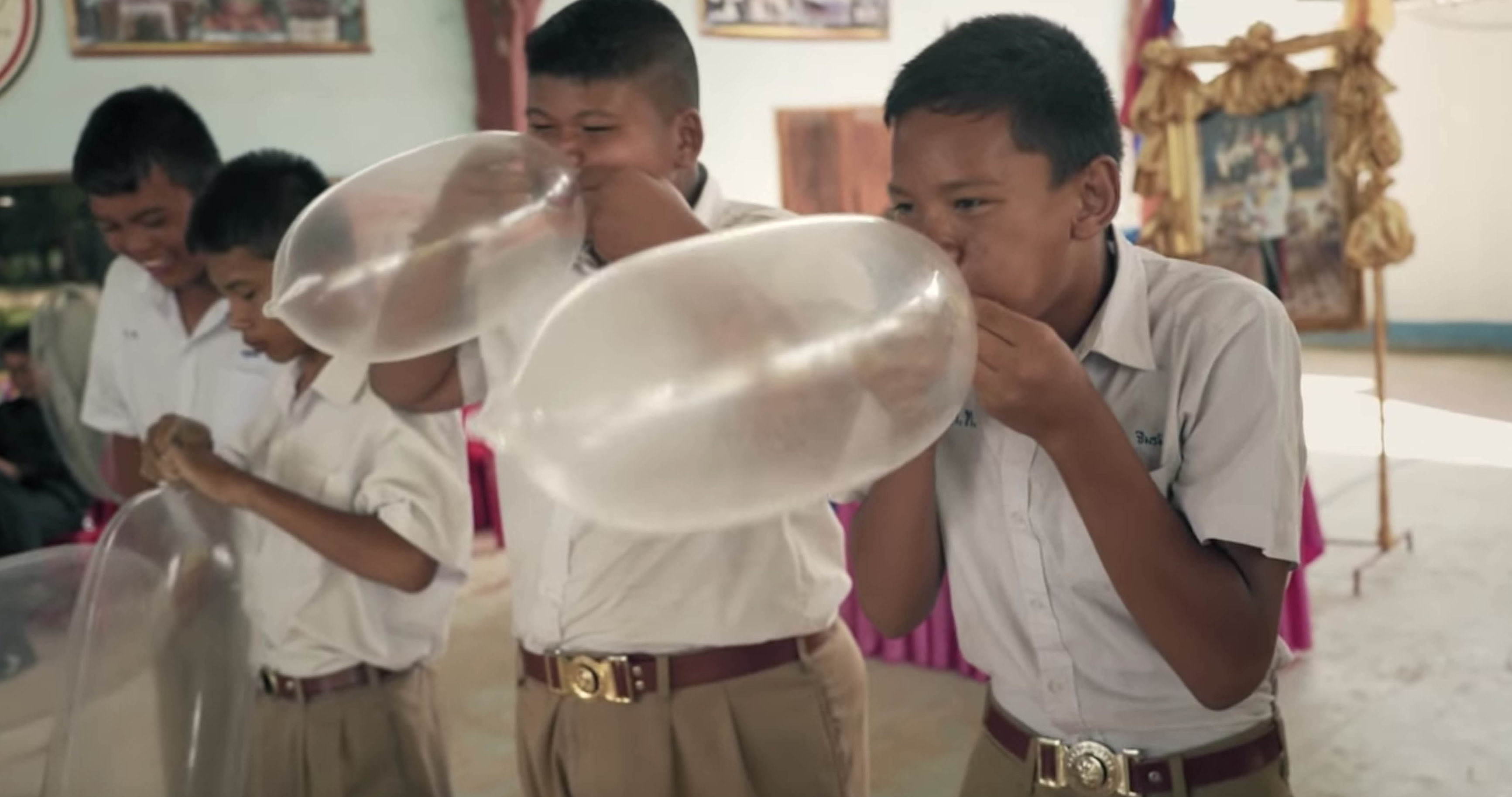 'He’s started school contests to see who could inflate a condom into the biggest balloon' Screenshot: Youtube/ Bill Gates