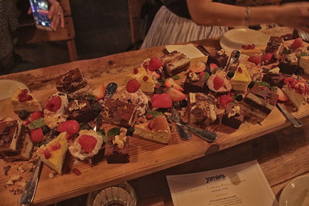 Jamie's Italian's dessert platter made up of tiramisu, baked cheesecake, Eton Mess, and a chocolate brownie. Photo by Vicky Wong.