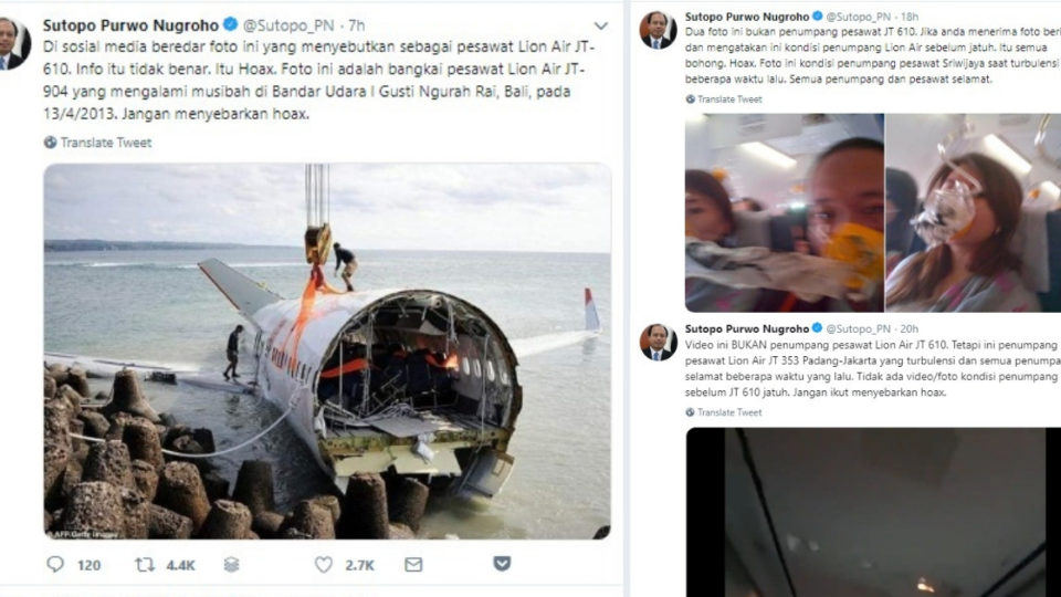 Screenshots:  Sutopo Purwo Nugroho, the head spokesperson for the National Disaster Mitigation Agency (BNPB) / @Sutopo_PN / Twitter