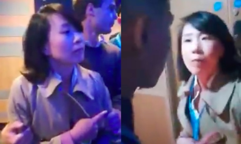 CCTV journalist Kong Linlin at a Conservative Party meeting last year. Screengrab via Facebook video.