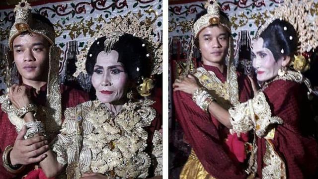 Newlyweds 20-year-old Muhammad Idris and 65-year-old Inade. Photo: Istimewa/Liputan 6