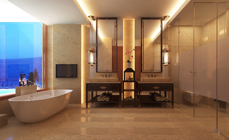 Artist rendering of the ocean-front suite bathroom. Photo: The Apurva Kempinski Bali