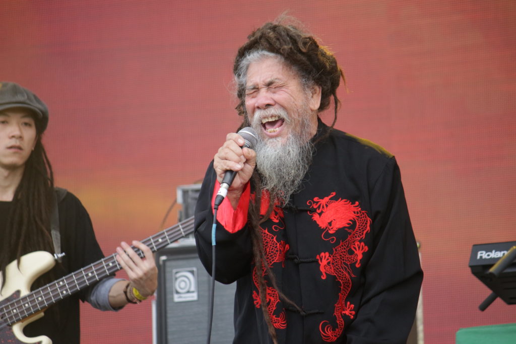 Jamaican-born Chinese reggae singer I Kong performing with Jah Wah Zoo. Photo by Vicky Wong.