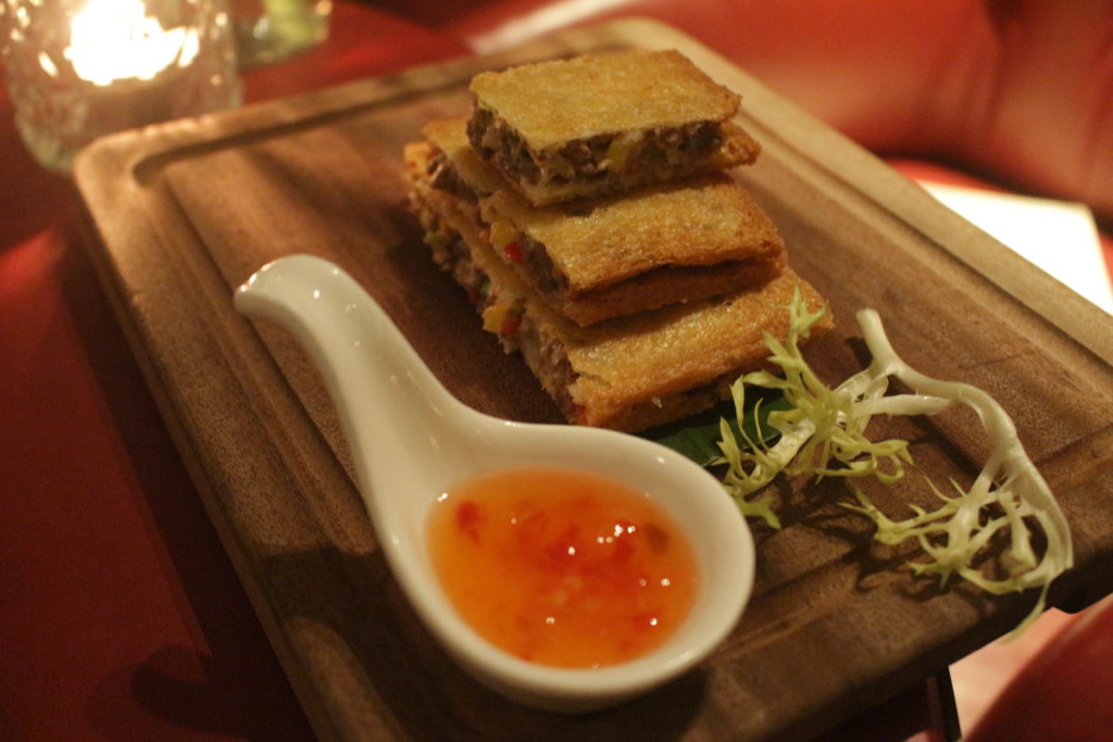 Foxglove's deep-fried shrimp paste and wagyu beef toast. Photo by Vicky Wong.