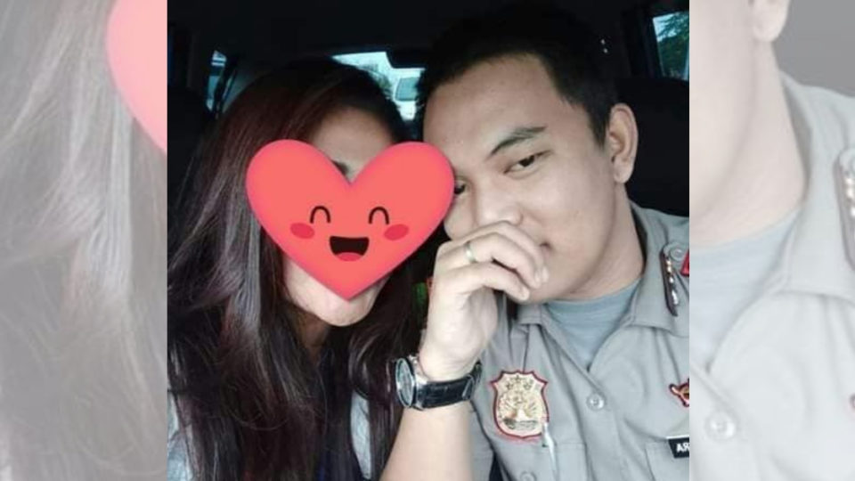 A photo of Ari Septian Pratama, posing as police officer “Julian Saputra” and one of the women he deceived into dating him. Photo: Facebook