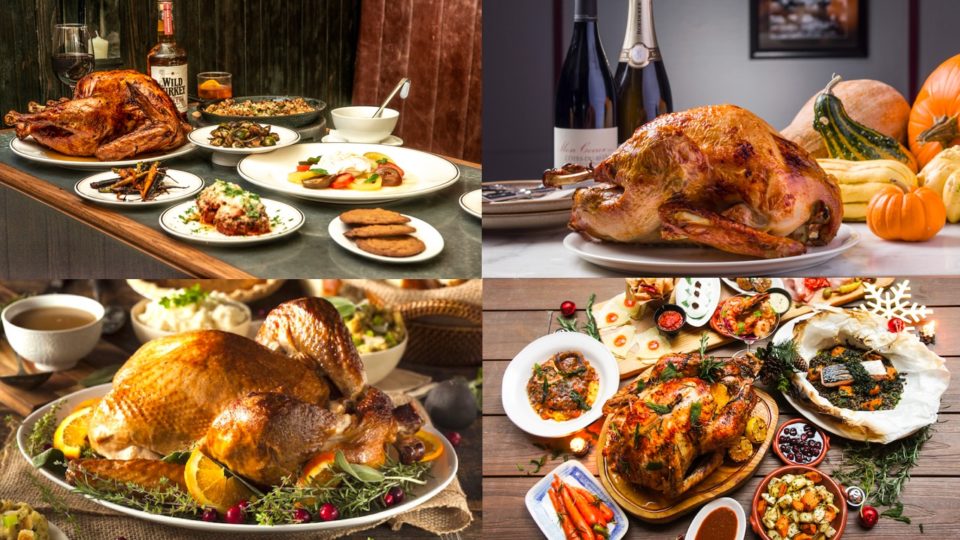 (From top-left clockwise) Thanksgiving turkeys and spreads from Posto Pubblico, Hunter & The Chase, Stone Nullah Tavern, and Jamie’s Italian. Photos supplied by Posto Pubblico/Hunter & The Chase, Stone Nullah Tavern, and Jamie’s Italian.