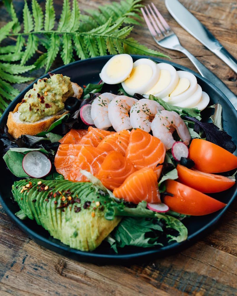 Salmon and shrimp salad. Photo: Walking On Sunshine at Orchard Central/Facebook