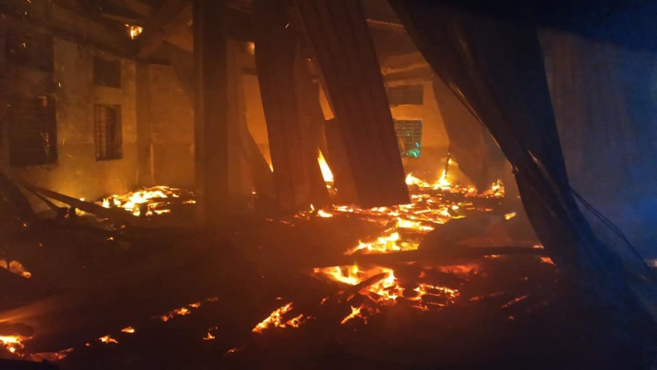 Hallway fire at the Ywar Thar Gyi Psychiatric Health Hospital in East Dagon Township – via Myanmar Fire Services Department Facebook