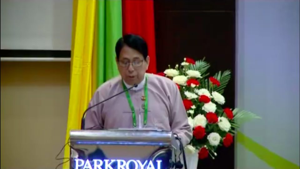 Information Minister, U Pe Myint, delivers remarks at 7th annual Media Development Forum in Naypyidaw