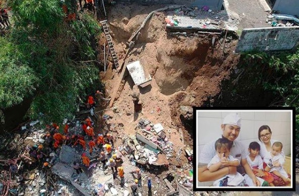 Torrential downpours caused a family home to collapse into Gianyar’s Tiyis River on Dec. 8. Photo via Denpasar Viral 