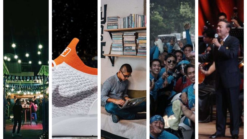 Image composite: The Social on Ebro, Nike Factory Store PH, Kwago, and Jose Mari Chan Facebook pages; Angkas Change.org petition page 
