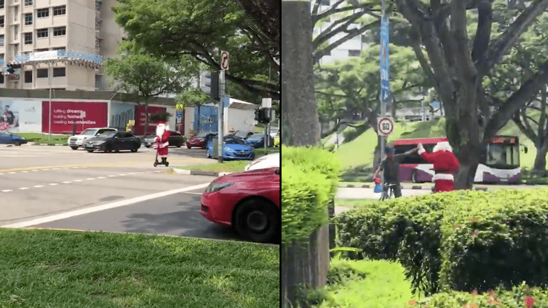 “Santa Claus” riding an e-scooter in Singapore is all you need to see today. (Photo: Twitter)