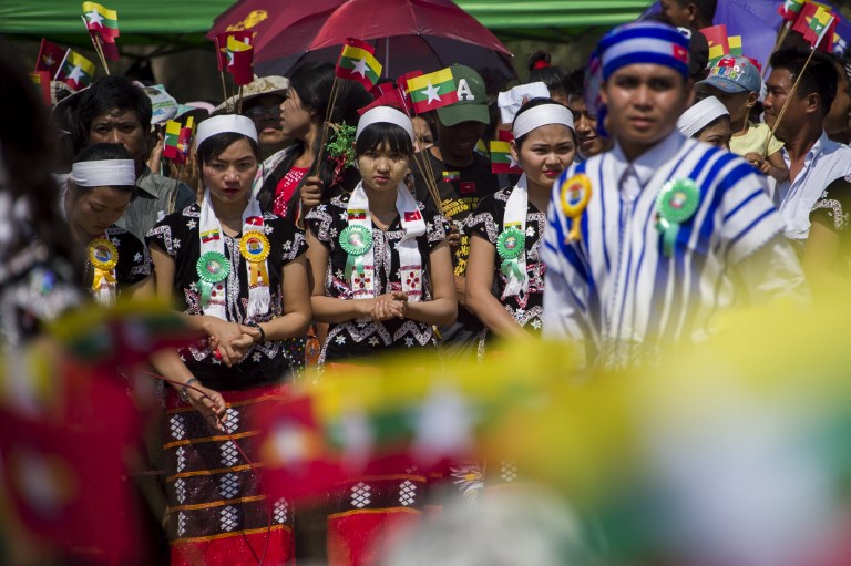 Ethnic Kayin people take part in a rally inside a former military parade ground in Yangon on February 4, 2018 in support of the military. (Photo by YE AUNG THU / AFP)