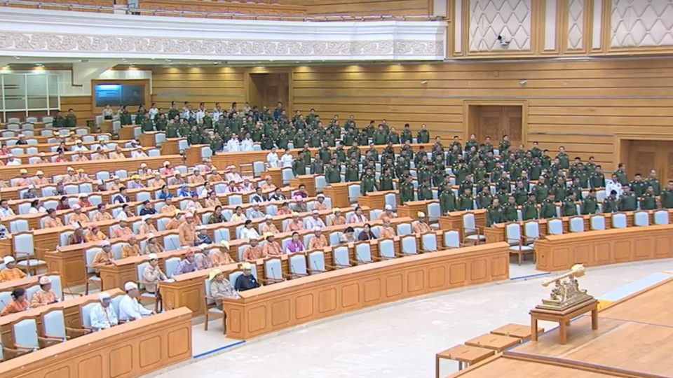 Myanmar military MPs boycott vote on motion to discuss constitutional review committee – via Mizzima TV screenshot.