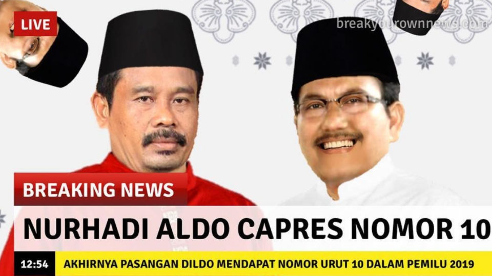 The alternative candidates for this year’s presidential election are Nurhadi-Aldo, but you can’t vote for them because they’re memes. This is an example of their campaign materials. Photo: Instagram/@nurhadi_aldo