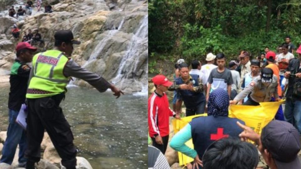 A father and his two children drowned during a family outing to the Jurug Gue waterfall in Suruh Sub-district of Trenggalek Regency in East Java. Photo: Polres Trenggalek