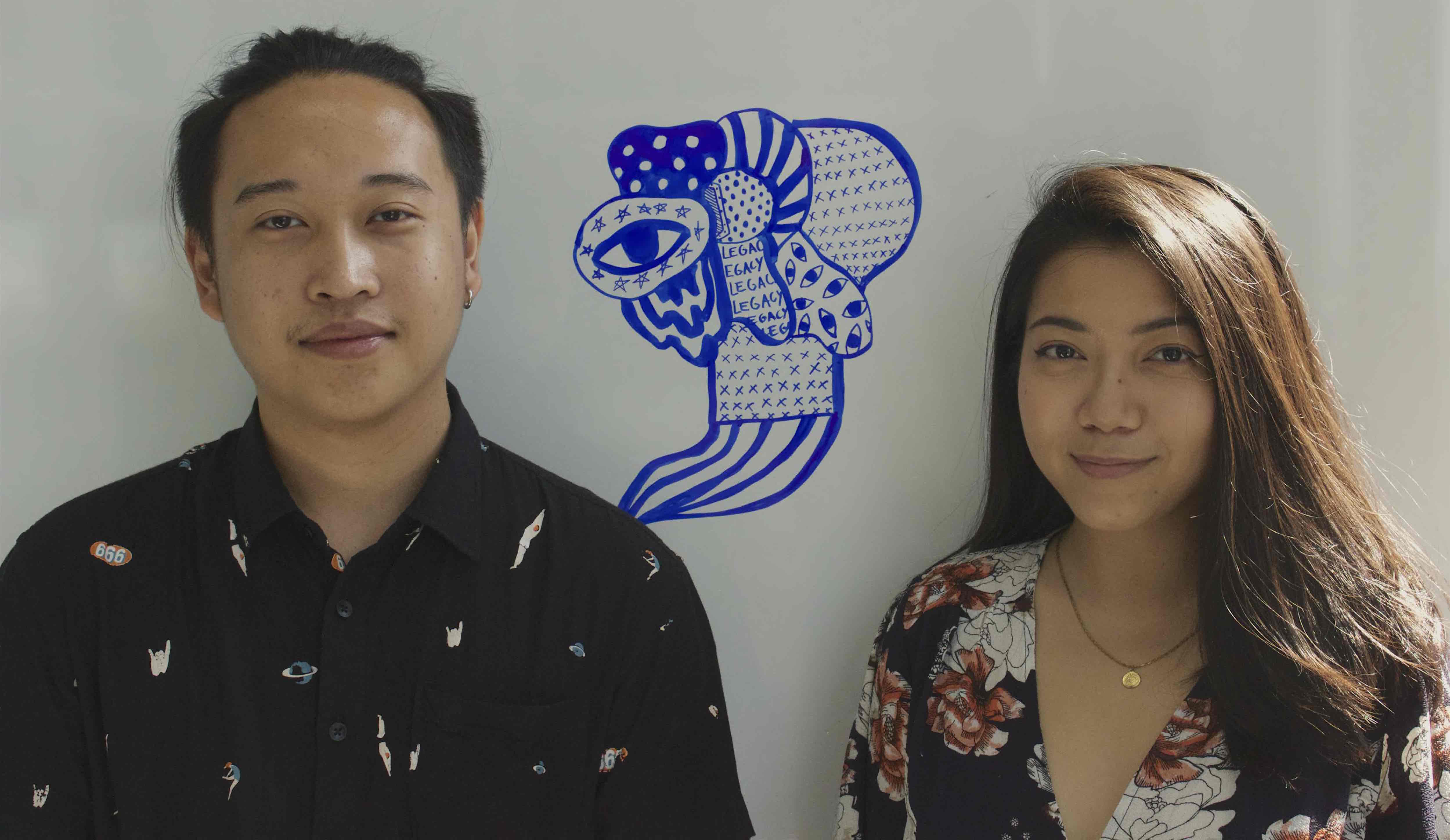 W-A.I. and Steph in front of a 5-minute doodle by W-A.I.