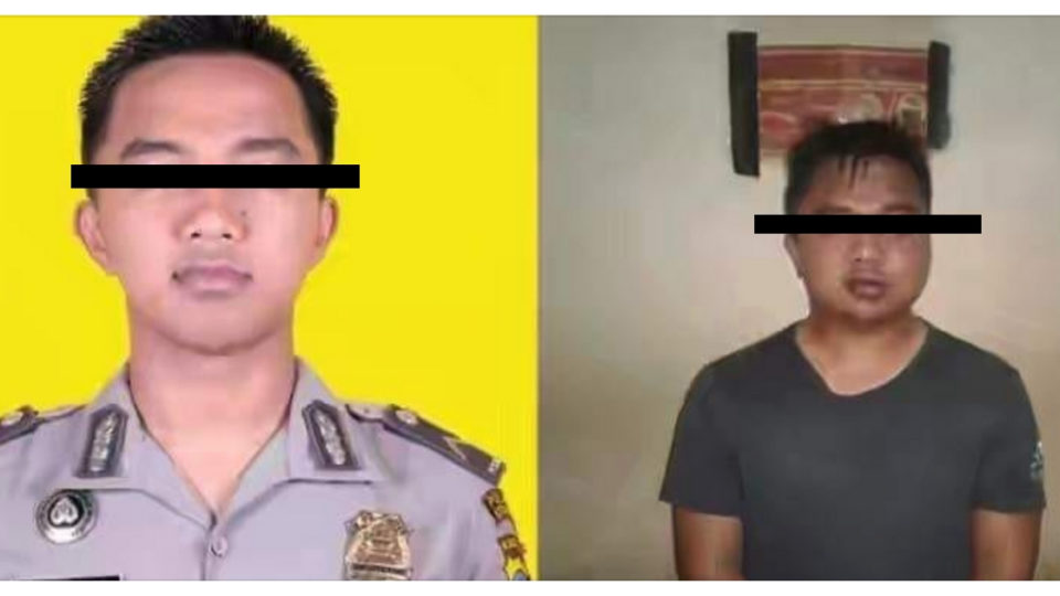 Officer Andre Gunawan of the Kotabaru Regency Police. (Right) a photo after his rearrest on Sunday morning. Photos: South Kalimantan Police. 