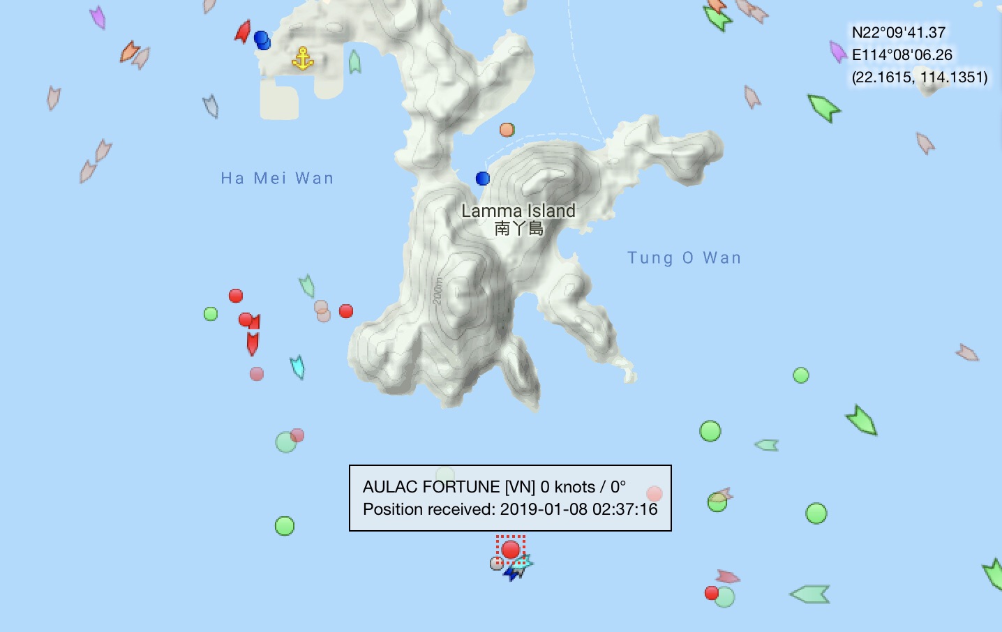 Global ship tracking website showing the location of the Aulac Fortune. Screengrab via Marine Traffic.