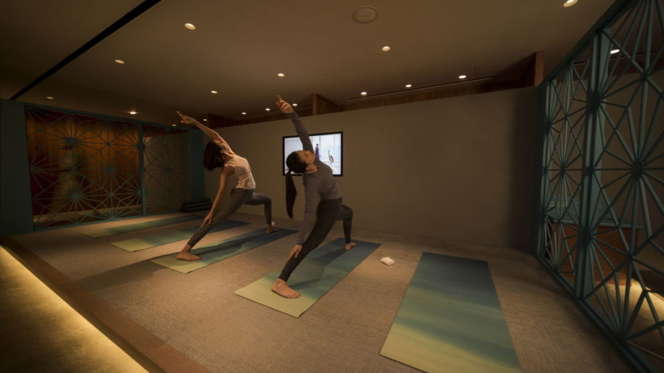 A view of the Sanctuary, a new dedicated yoga and meditation space inside Cathay Pacific’s Pier lounge at Hong Kong International Airport. Photo via Cathay Pacific.
