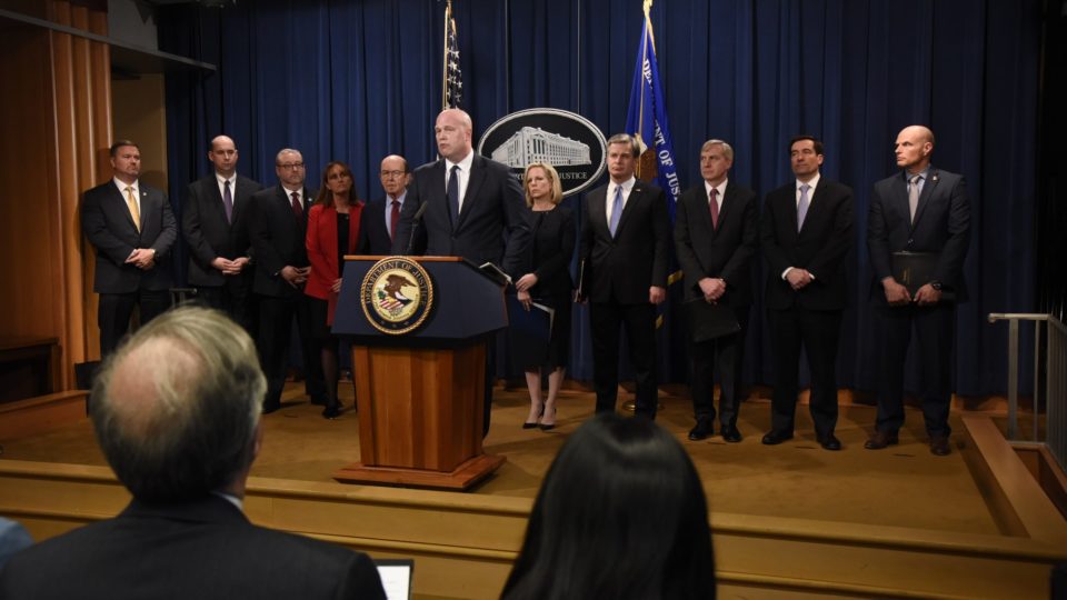 Acting US Attorney General Matthew Whittaker announces charges against Chinese telecoms giant Huawei. Photo via US Department of Justice.