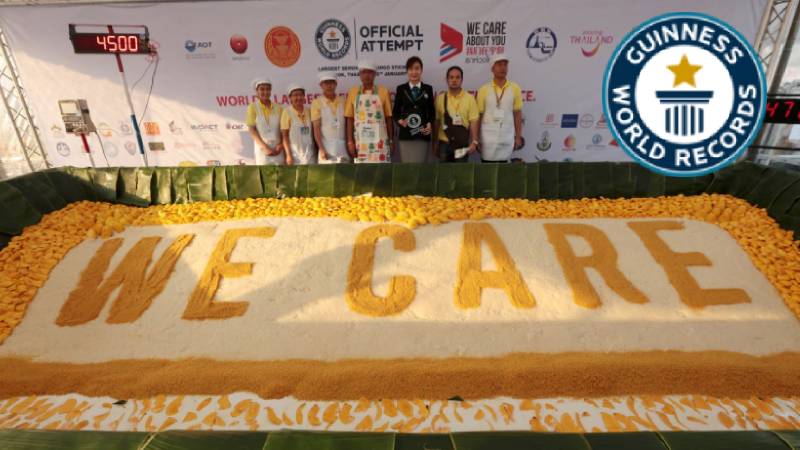 Mangoes arranged to spell ‘We Care’ are laid out in January 2019 for Chinese tourists in a government bid to restore their confidence in Thailand.
