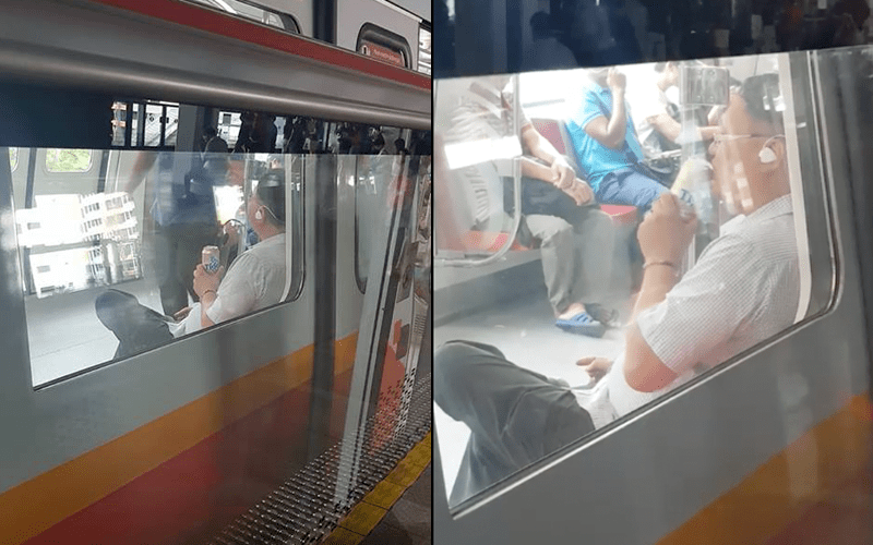 Just chillin’ with a can of Tiger Beer in the train. (Photo: Batumalai SK / Facebook)