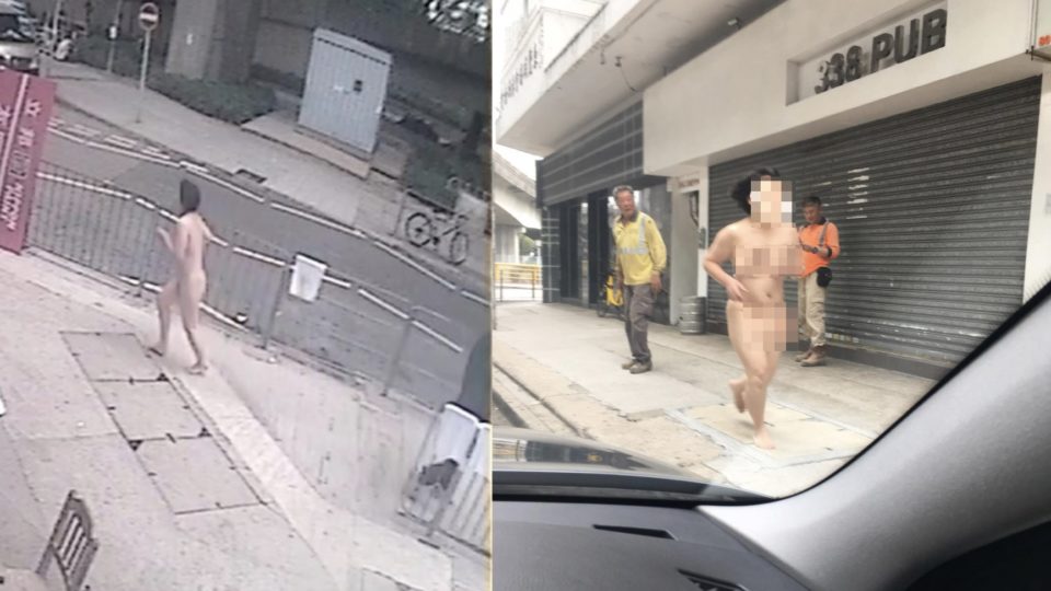 A middle-aged woman was spotted running around Tai Wai naked before ending up outside a high school and yelling at it. Photo via Facebook.